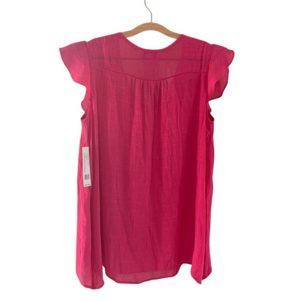 Counterparts NWT Pink Flutter Sleeve V-Neck Asymmetrical‎ Spring Blouse Size SM - Picture 2 of 8